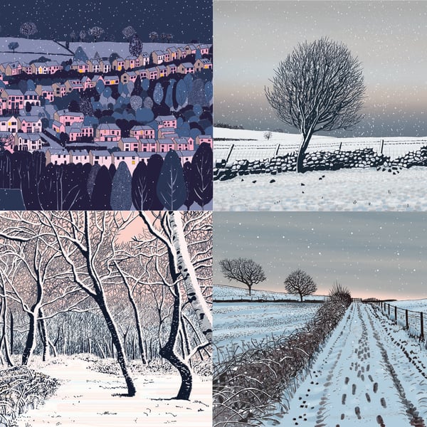 Set of four festive greetings cards