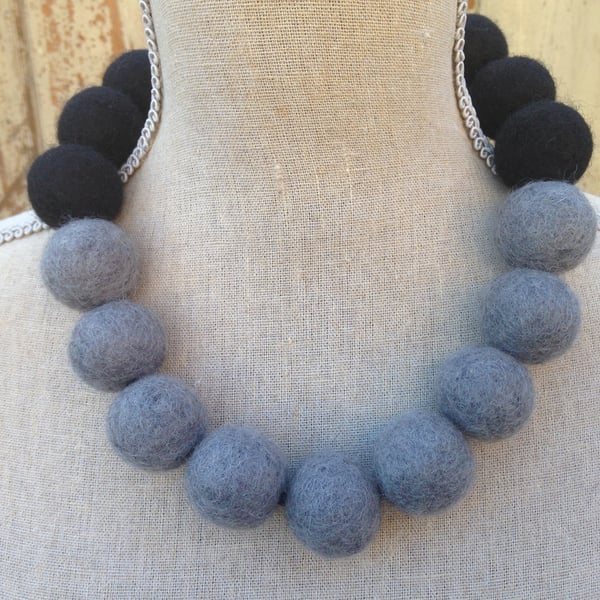 Grey and black hand felted statement necklace