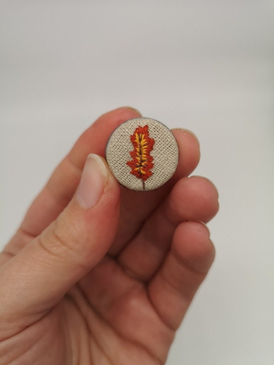 Hand Embroidered Autumn Leaf Pin