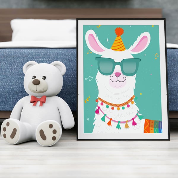 Cool llama child's bedroom, nursery print