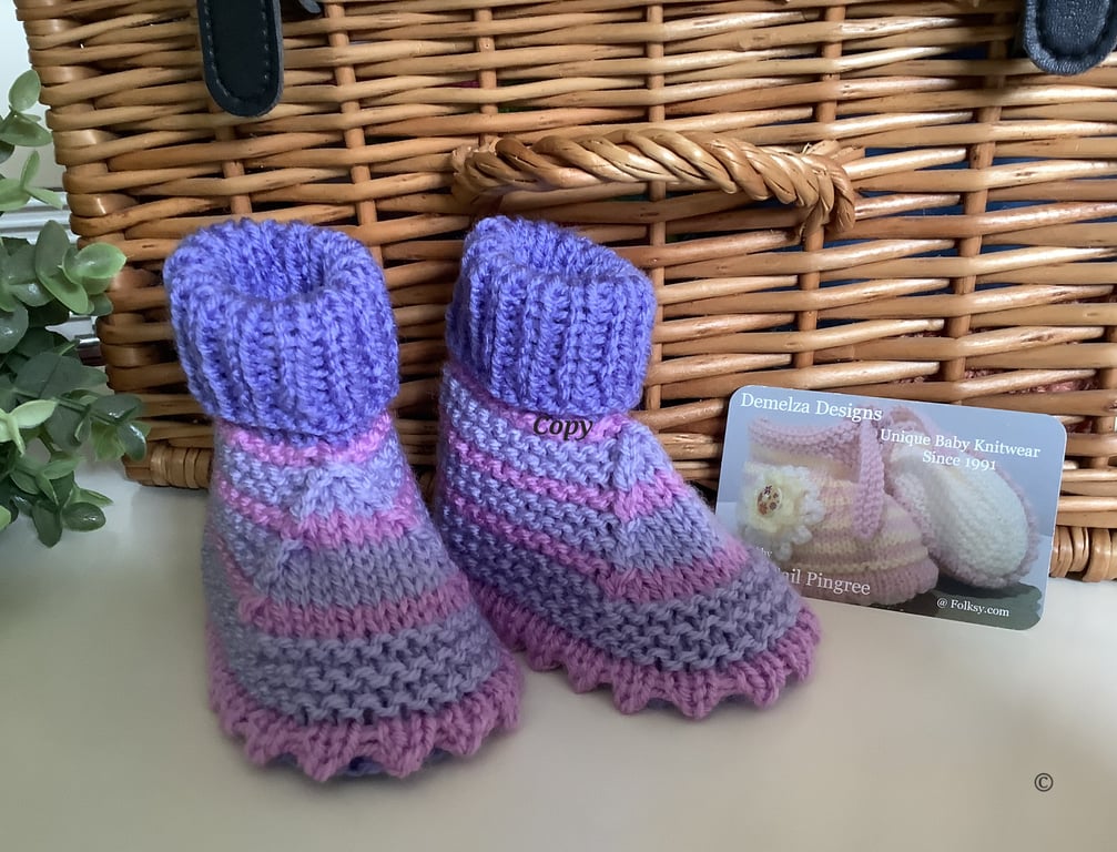 Funky Baby Girl's Designer Hand Knitted Booties  3-6 months size
