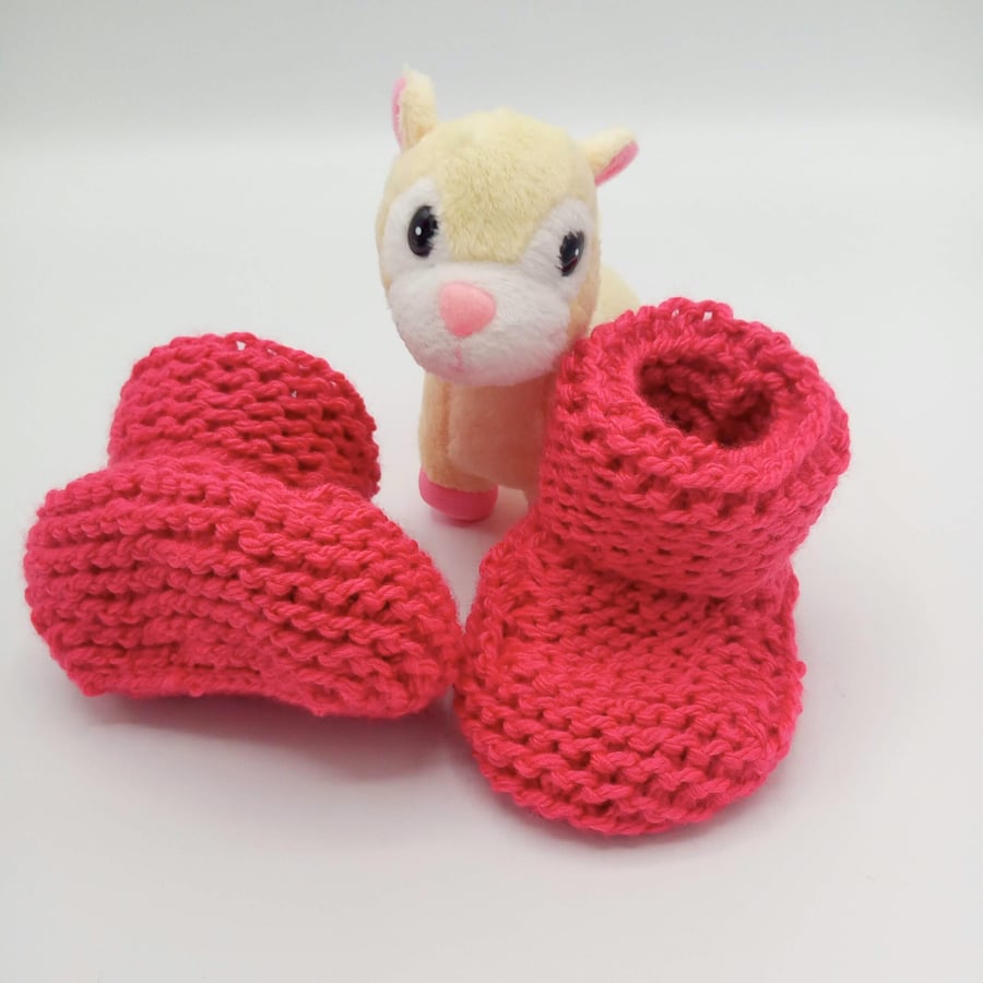  Pink Aran weight Booties for Baby, Boots for 0 - 6 Months, Baby Shower Gift