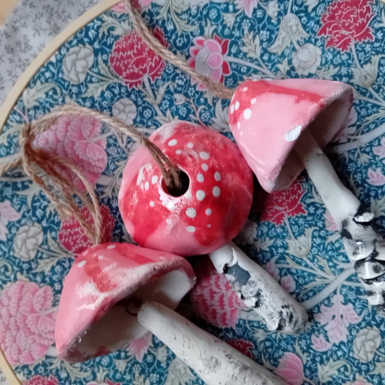 rustic ceramic mushrooms set of 3,  choose from 4 colours