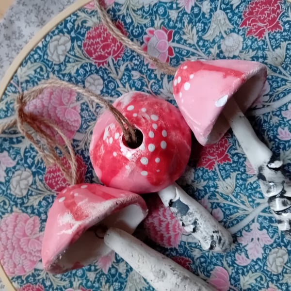 rustic ceramic mushrooms set of 3,  choose from 4 colours