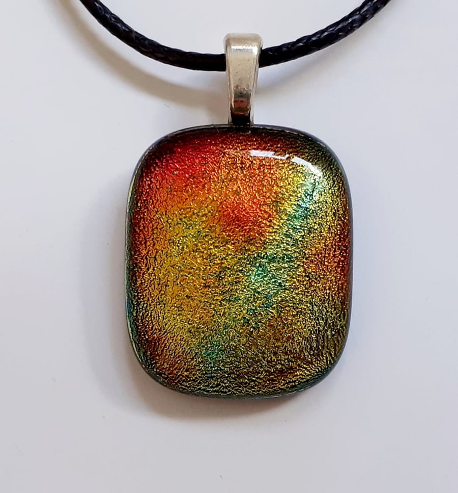 Dichroic Glass Pendant Necklace, Gold and Bronze