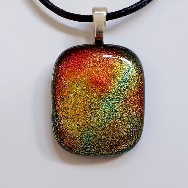 Dichroic Glass Pendant Necklace, Gold and Bronze
