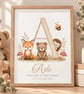 Personalised Neutral Woodland Animal Print – A4 Bedroom & Nursery Wall Art