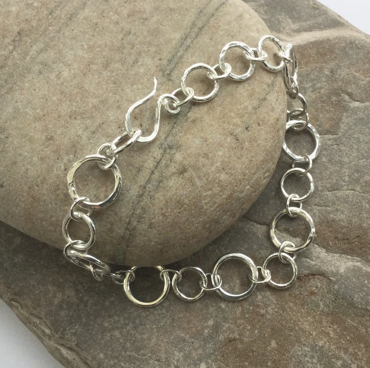 Sterling Silver Chain Link Bracelet, Hammered a... - Folksy