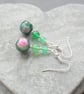 Green and Pink Agate Dangle Earrings - Image 2