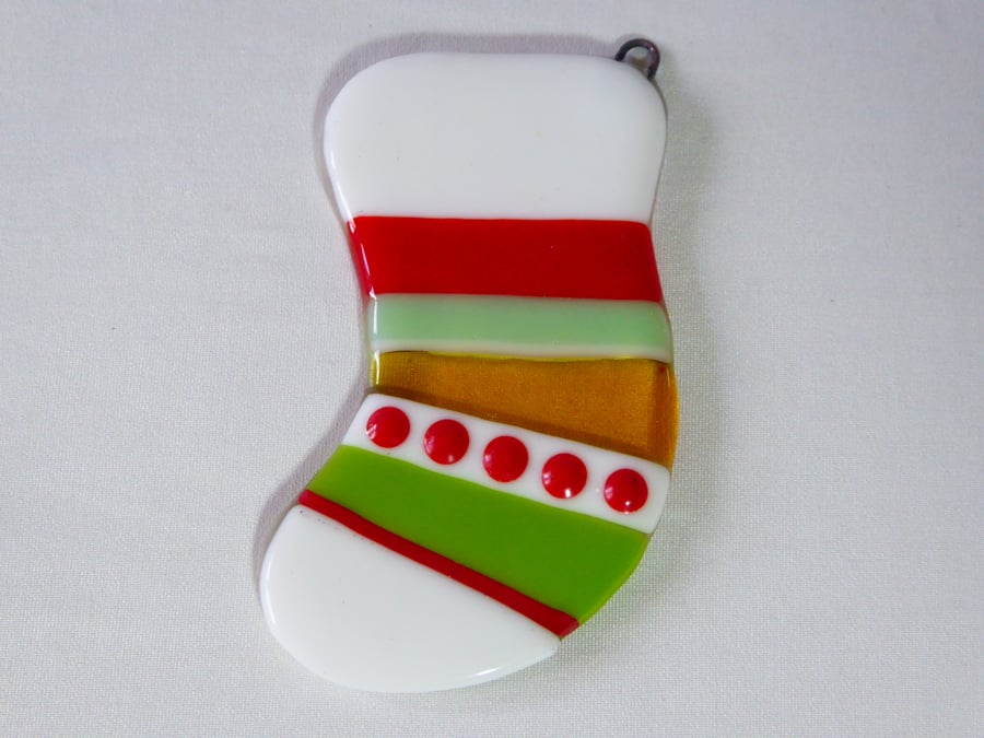 Fused glass stocking ornament - 4