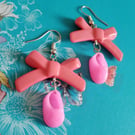 DinkyDollyShoes pink plastic miniature doll dolly shoes upcycled earrings 