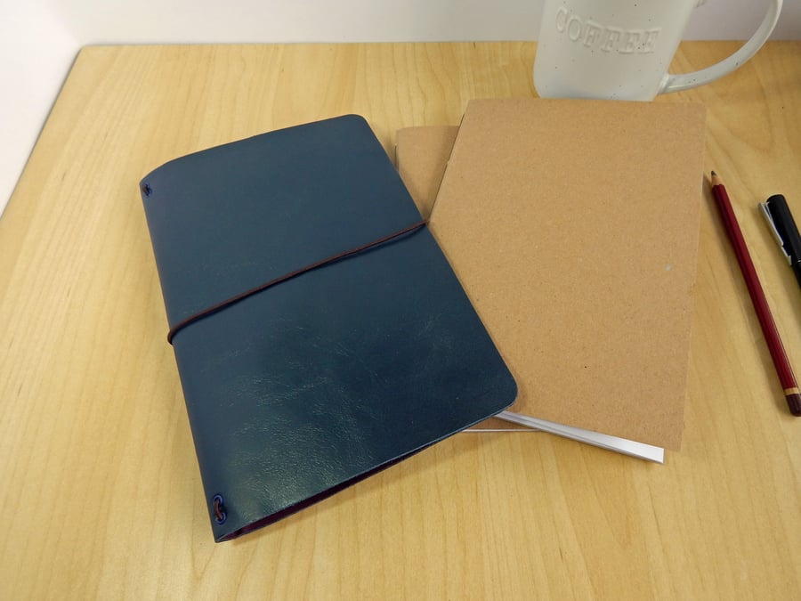 Navy Leather Notebook Cover Set. Gifts for Men. Gift Set for Fathers Day