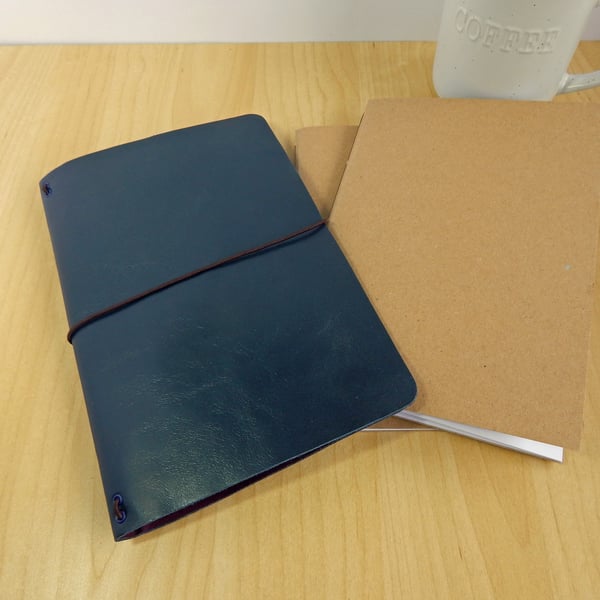 Navy Leather Notebook Cover Set. Gifts for Dad. Beautiful Bundle
