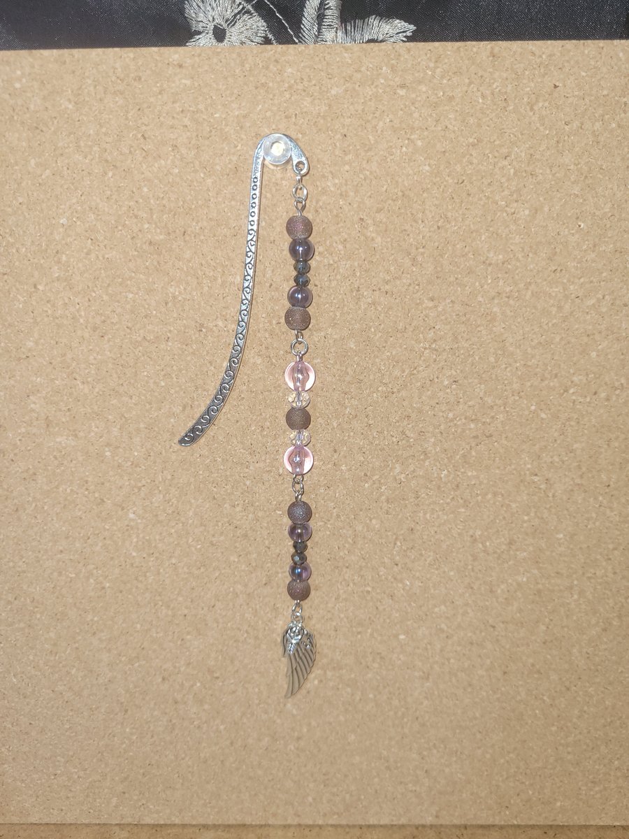 Beaded Metal Bookmark - Purple Angel Wing