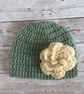 Handmade Crochet Baby Beanie with Flower, Optional Colour Choices and Sizes - Image 8
