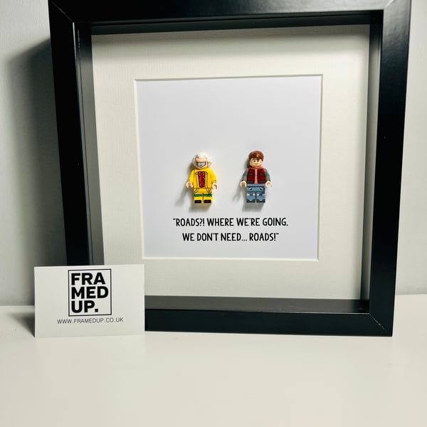 BACK TO THE FUTURE II - Framed Lego Marty and Doc minifigure 