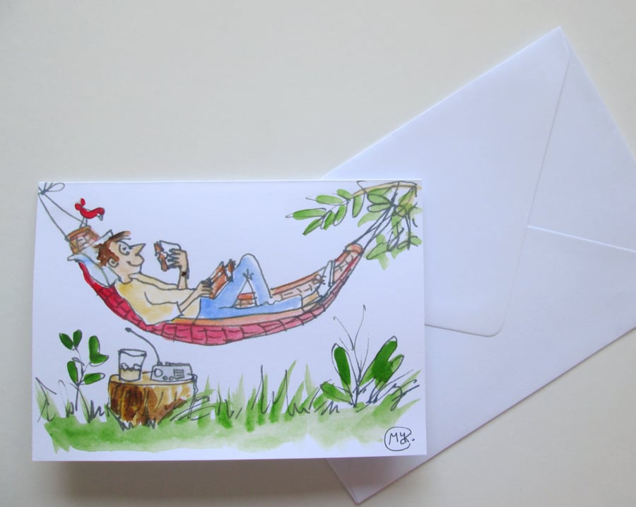 Fathers Day Relaxing blank card print of Original painting