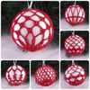 Christmas baubles boxed set of 6 large decorated with crochet lace (A34)