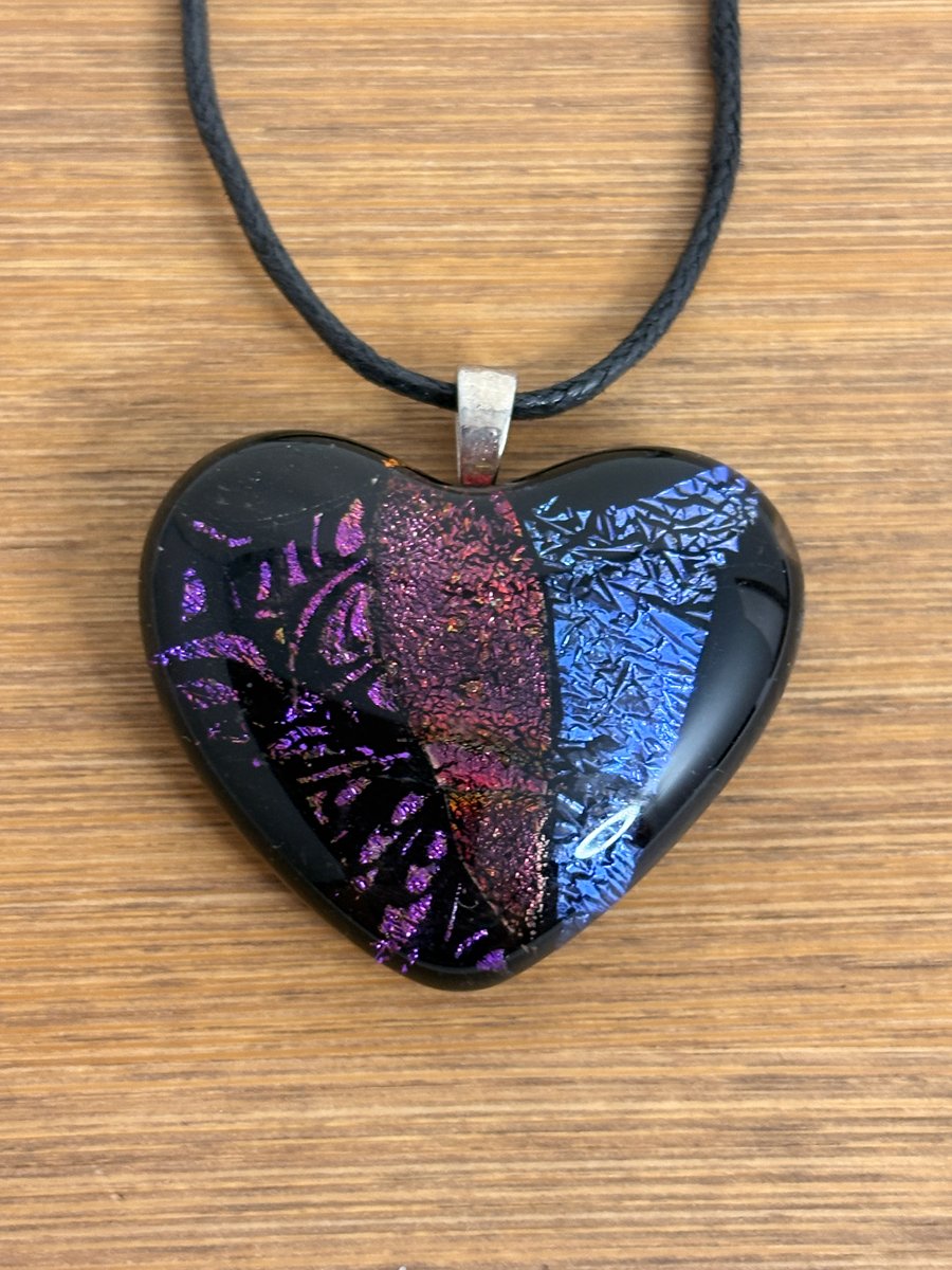 Purple and Red Dichroic Glass Heart Pendant
