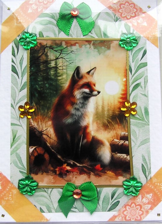 Fox Animal - Hand Crafted Decoupage Greeting Card - Blank - 3120
