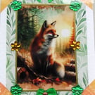 Fox Animal - Hand Crafted Decoupage Greeting Card - Blank - 3120