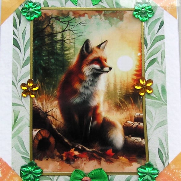 Fox Animal - Hand Crafted Decoupage Greeting Card - Blank - 3120