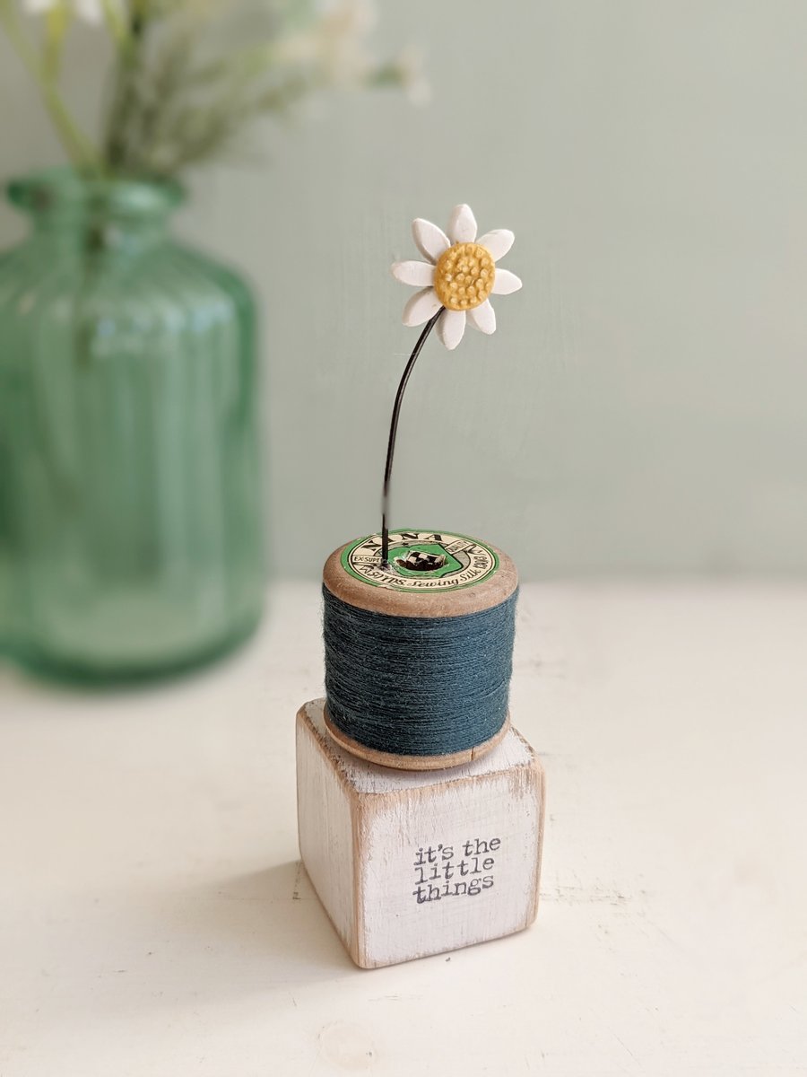 Clay Daisy on a Teeny Vintage Bobbin 'it's the little things'
