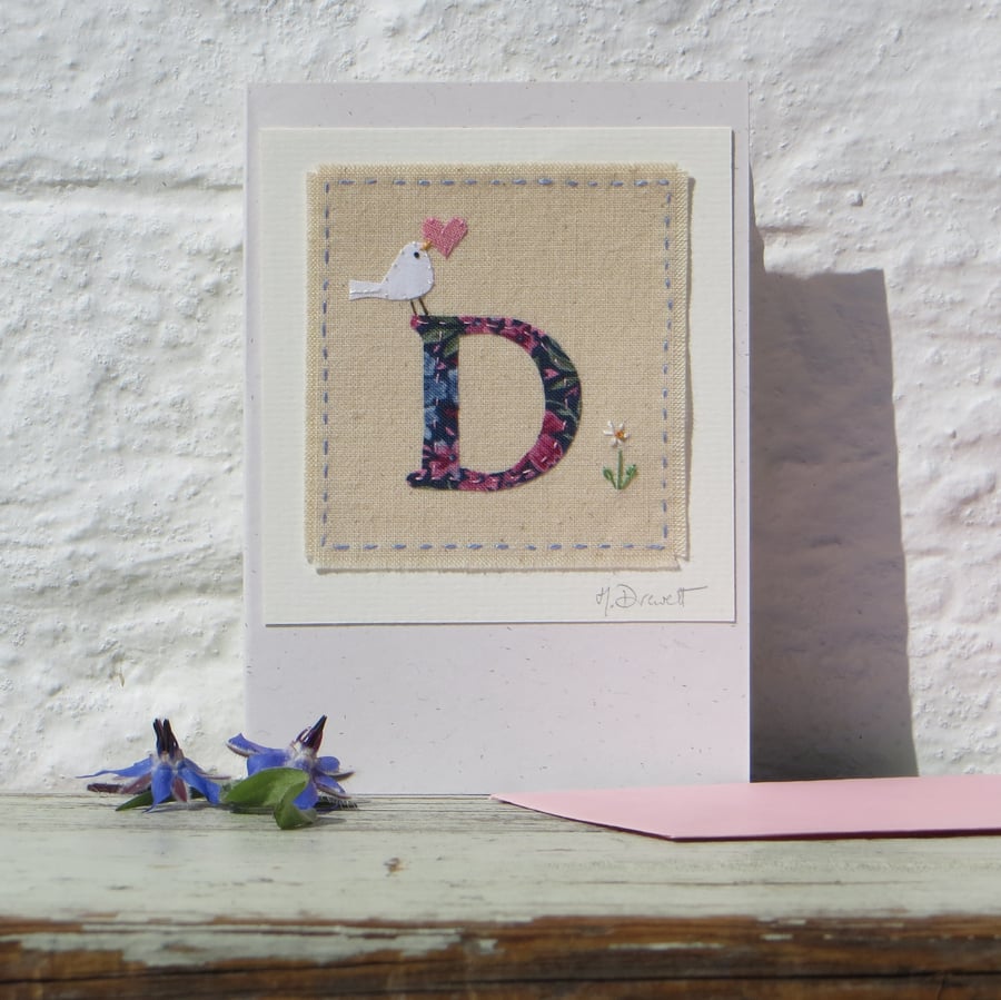 Sweet little hand-stitched letter D - new baby, birthday or Christening