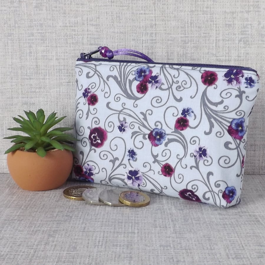 Coin purse, small make up bag, pouch, floral.