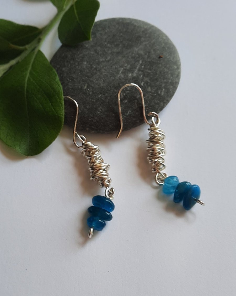 Silver Plated Wire  and Gemstone Chips Earring