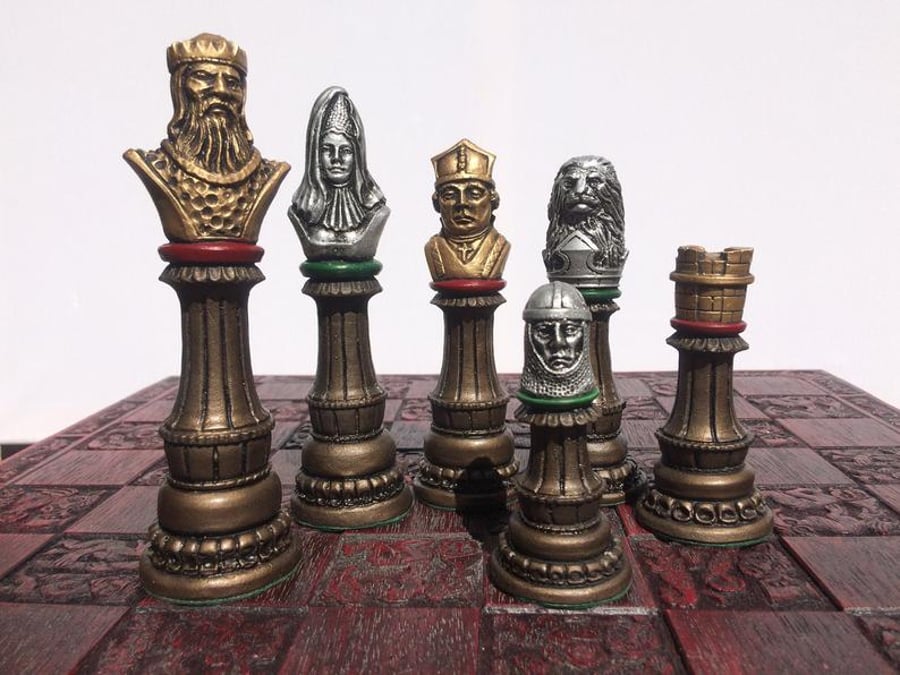 Richard the Lion Heart Chess Set - Antique Metallic Effect (Chess Pieces Only)