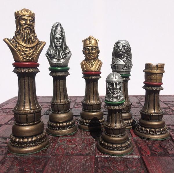 Richard the Lion Heart Chess Set - Antique Metallic Effect (Chess Pieces Only)