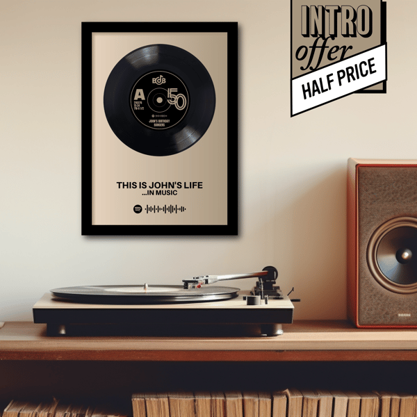 INTRO OFFER!! Framed 7" Birthday Vinyl with personalised label and playlist
