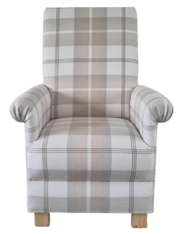 Tartan Armchair Porter Stone Balmoral Check Natural Adult Chair Accent Cream