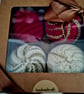 Crocheted Christmas baubles - red, cream & gold - Image 2