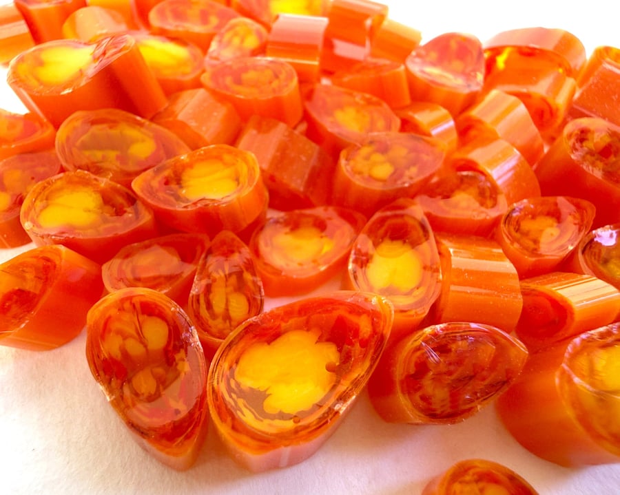 50g Streaky Orange petal murrini made with Bullseye 90coe glass