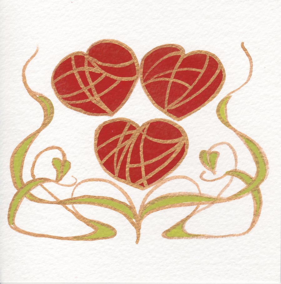 Hand painted card - three roses: today, tomorrow, forever