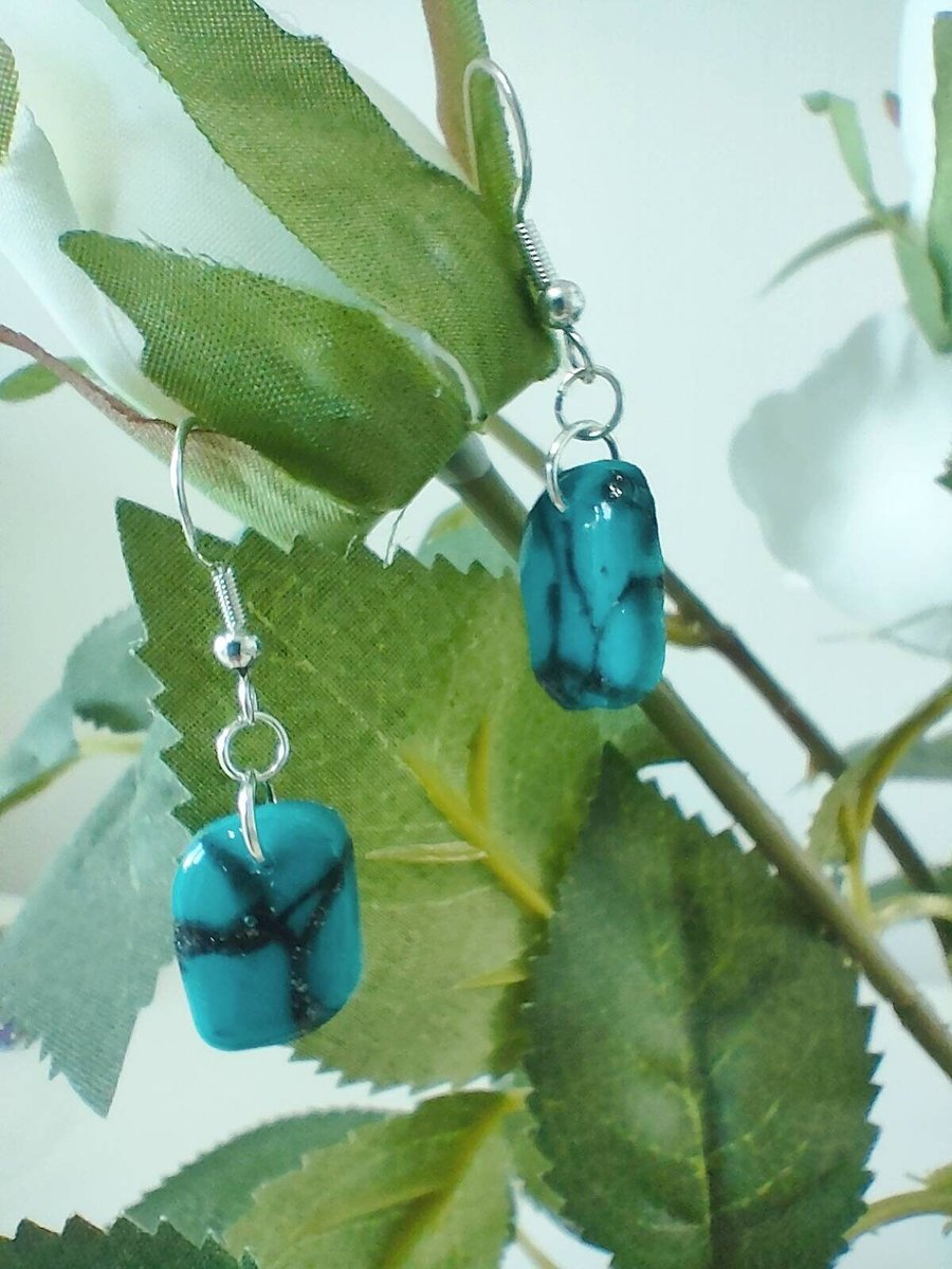 Small Polymer Clay Turquoise Earrings
