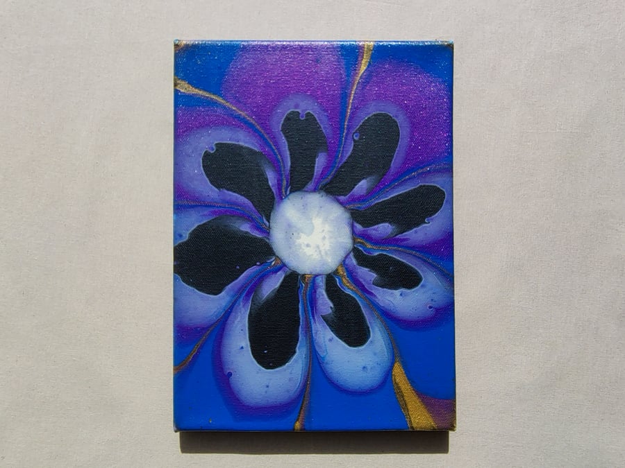 Acrylic Pour Art Canvas, Wall Art - Purple, Blue, White & Black Colour Scheme