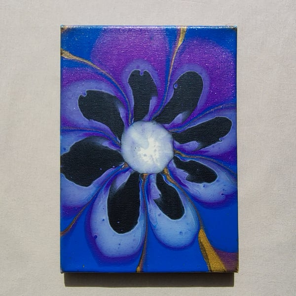 Acrylic Pour Art Canvas, Wall Art - Purple, Blue, White & Black Colour Scheme