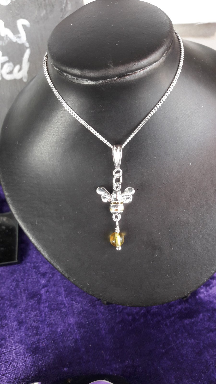 Sterling Silver Manchester Bee and Lemon Baltic Amber Necklace