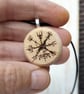 Vegvisir Raven Pendant  Wooden Amulet Compass Pagan Gift