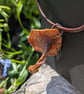 Real Chanterelle Mushroom Pendant Antique leather necklace 