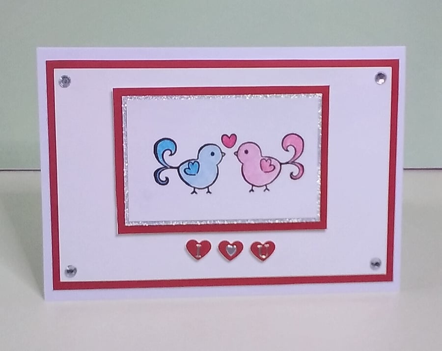 Valentine's Day card,  Love Birds. REDUCED TO CLEAR