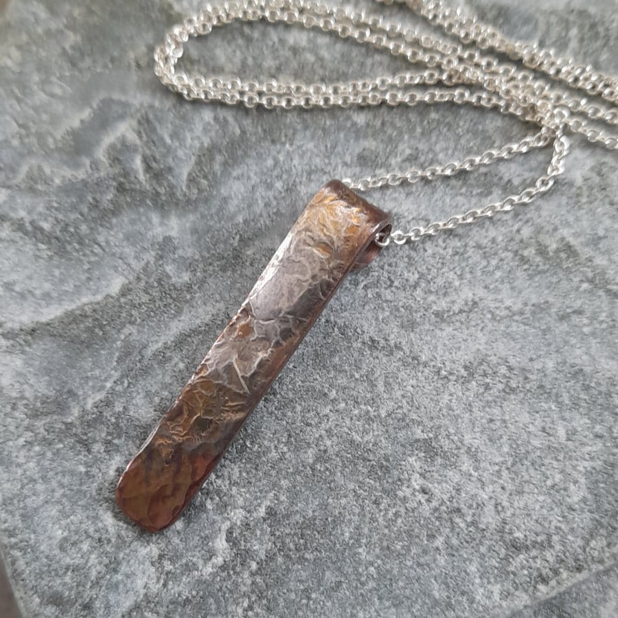 Copper Bar Pendant With sterling silver and Sterling Silver Chain