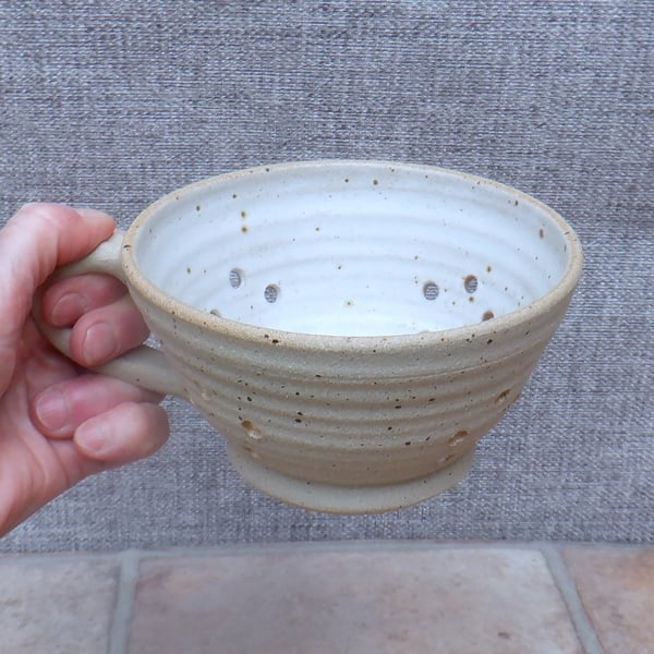 Hand thrown Berry bowl cup or colander drainer stoneware ceramic in ivory cream