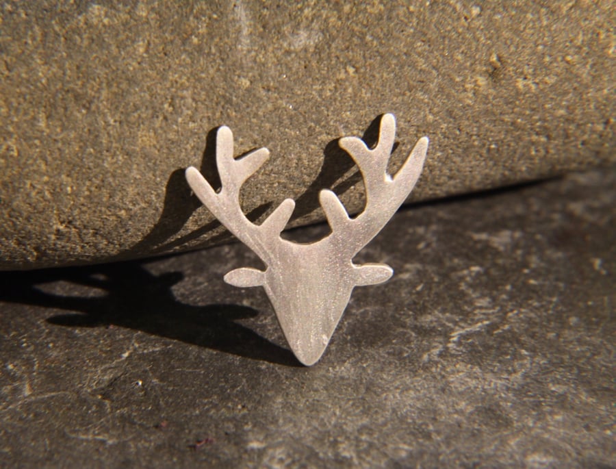 Stags Head Sterling Silver or Copper Lapel Pin Broach