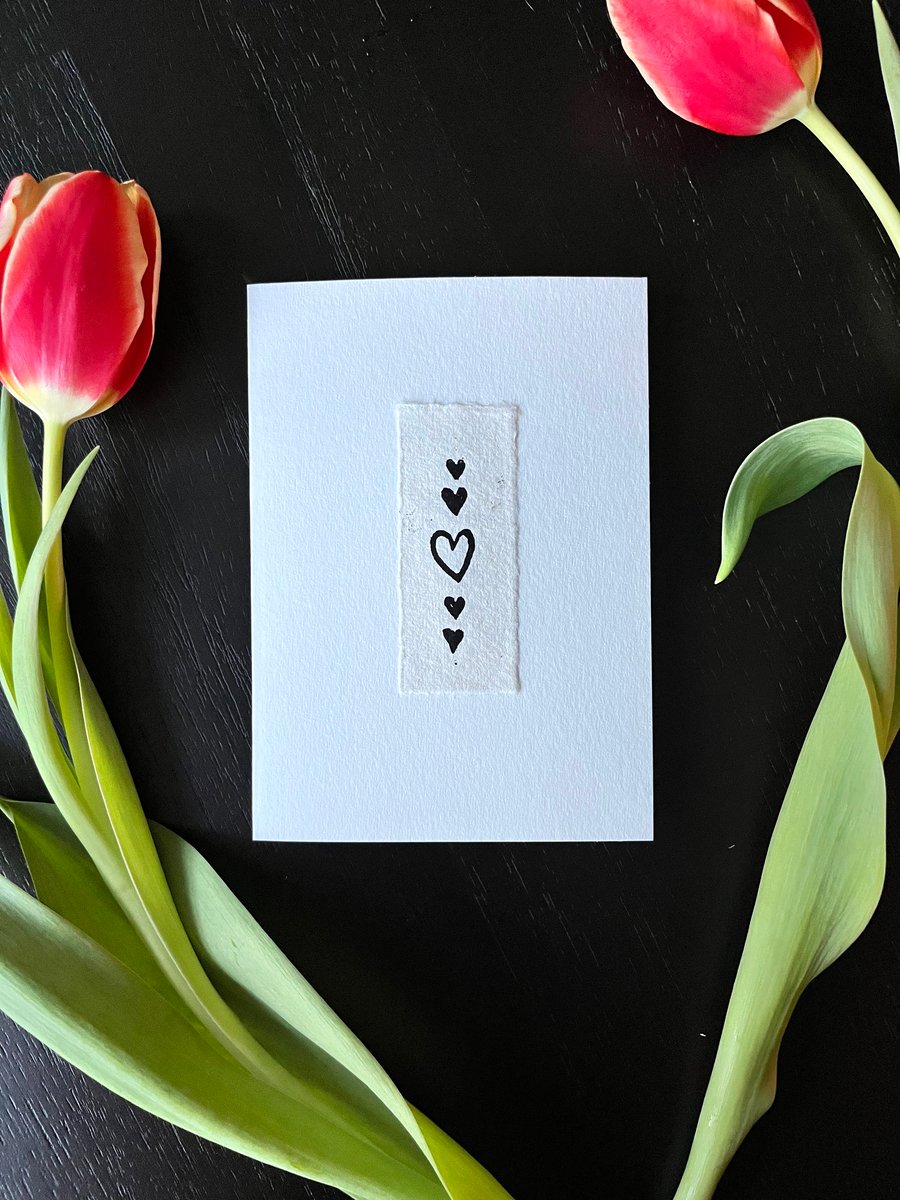Grertings cards "heart" - original handmade lino prints mounted on card