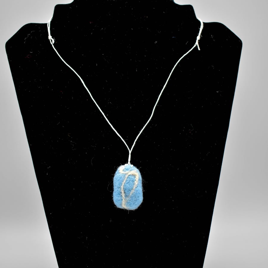 SALE Felted pebble necklace in blue and white wool