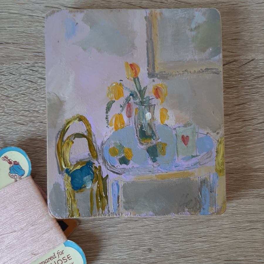 Tulip painting on reclaimed wood